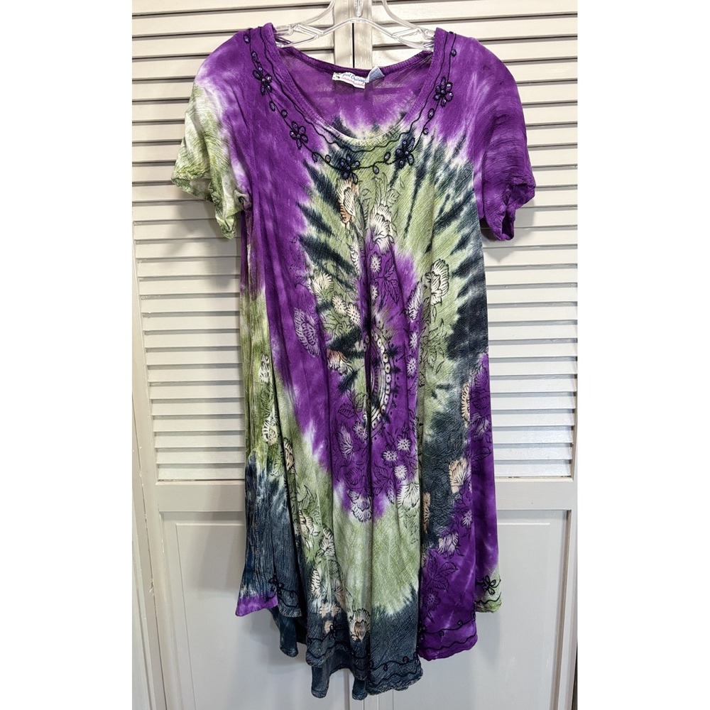 Just Cruising Boho Midi Dress Free Size Embroidery Beads Sequins Flowy Purple